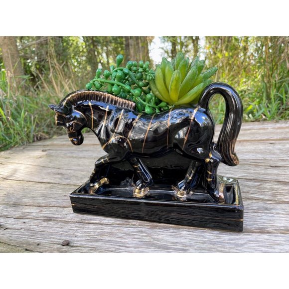 Vintage MCM Redware Tilso Planter Vase Zebra Gold Black - Picture 12 of 15